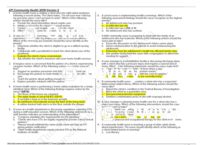 Ati community health 2019 proctored exam