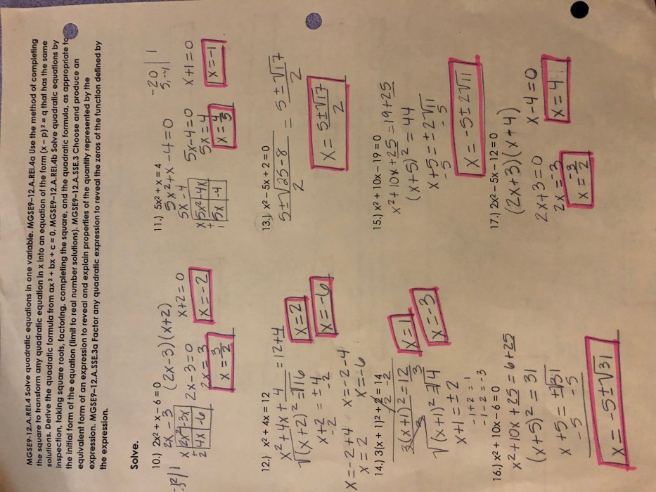 Algebra 1 unit 4 answer key